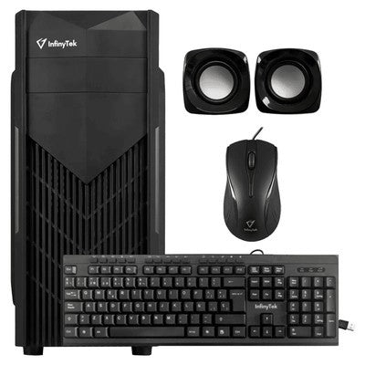 Case Combo Infinytek 5200 Teclado Multimedia Sc744 + Mouse M104 + Parlantes + Fuente Black 850Wts 2 Puertos Usb Frontal 