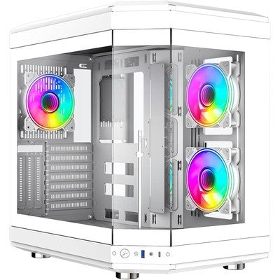 CASE GAMEMAX LEADER 2 WH E-ATX USB-C/3.0 FAN ARGB (FRONT. 3*14CM, POST. 1*14CM) LAT. VIDRIO TEMPL. FRONTAL MALLA METAL CONTROLADOR ARGB PWM AURA SYNC GARANTIA 12 MESES