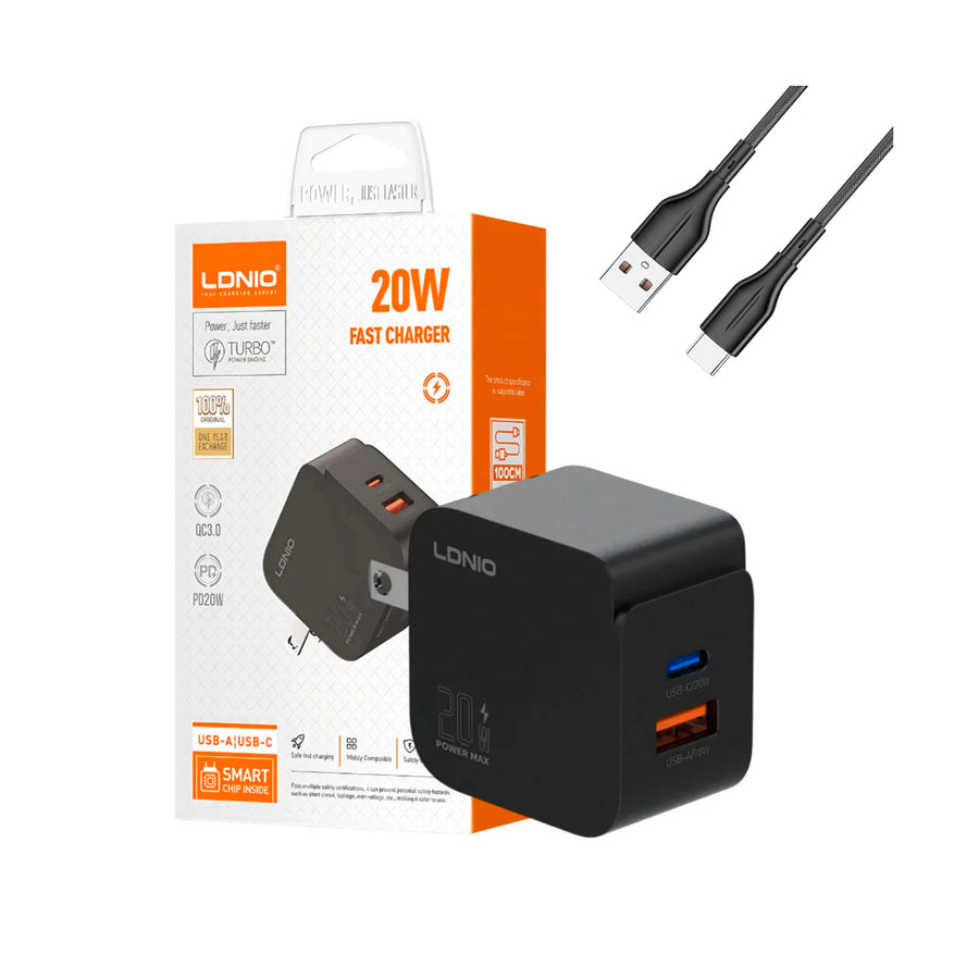 CARGADOR LDNIO Q1 20W 2P PD + USB + CAB USB-IPH BLACK