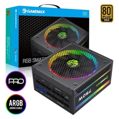 Fuente De Poder Gamemax 750W Rgb-750 Pro Bk Modular 80+ Gold Fan 14Cm Argb (25 Modos) 100-240V Atx3.1 Aura Sync Garantia