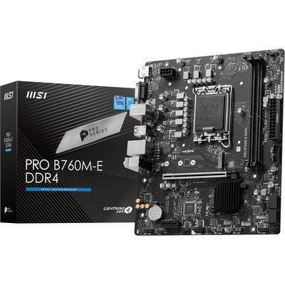 MAINBOARD MSI PRO B760M-E DDR4 SUPPORT 14AVA 2SLOT DIMM 1 × PCI-E X16 SLOT 1 × PCI-E X1 SLOT 1 × M.2 1 × HDMI™ 1 × VGA (D-SUB) 2 × USB 3.2 4 × USB 2.0 - 911-7D48-061
