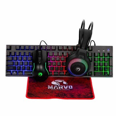 Kit 4 En 1 Marvo Cm416 Sp Loot 40 (Tecl, + Mouse + Headphone + Mousepad) 105 Tecl Rgb Mixta Dpi 8000 7 Bot, Alfombrilla 