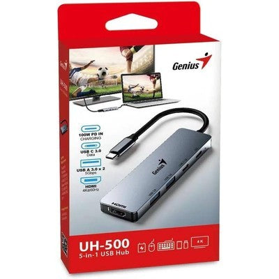 Hub Genius Uh-500 Usb-C A 2*Usb-A 3.0 /1*Usb-C Pd 100W /1*Hdmi 4K / 5Gbps Garantia 12 Meses
