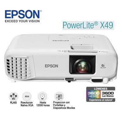 Proyector Epson Powerlite X49 *3600 Lumens* 1Xhdmi 1Xrj45 3Xstereo_Mini 1Xrs-232C 1Xus_ Tipo_A 1Xusb_Tipo_B (Garantia 1 