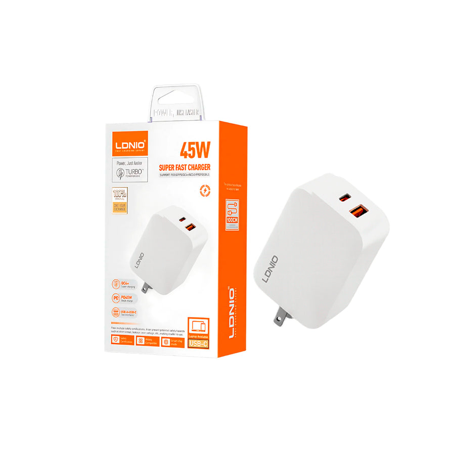 CARGADOR LDNIO Q3 45W 2P PD + USB + CAB TC-TC WHITE +.