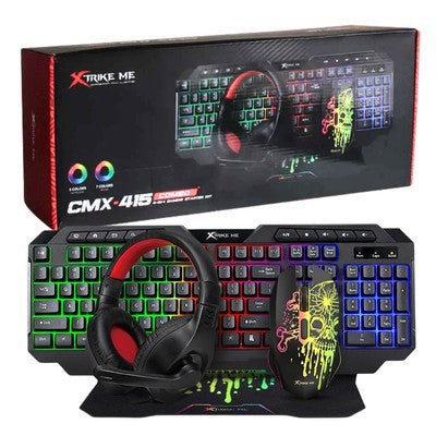 Kit 4 En 1 Xtrike Me Cmx-415 Sp (Tecl, Mouse, Headphone, Mousepad) 115 Tecl. Rgb Mixta, Dpi 8000 6 Bot. Alfombrilla 287*
