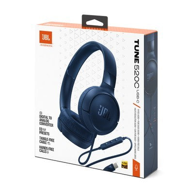 AUDIFONOS JBL CON CABLE BLUE TUNE 520C 96 KHZ MICRO INTEGRADO CABLE 1M USB-C JBLT520CBLUAM GARANTIA 12 MESES