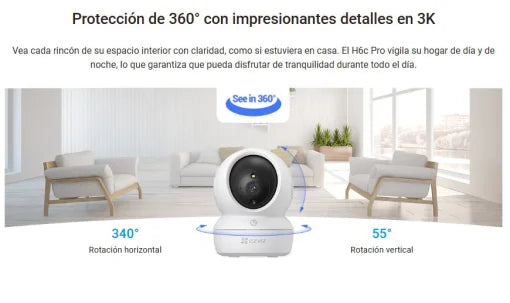 CAMARA DE SEGURIDAD INTELIGENTE EZVIZ H6c Pro 3K Visión Nocturna a Color Smart