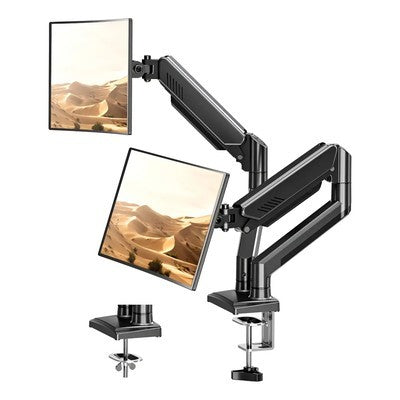 Soporte 2 Monitores M052 13" A 32" 8Kg Por Brazo, Montaje En Escritorio, Abrazadera Tipo-C Negro