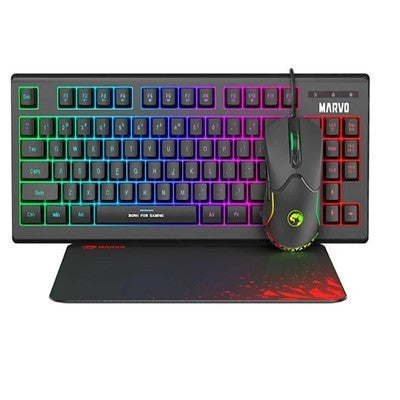 Kit 3 En 1 Marvo Cm310 Sp Bk Tecl + Mouse + Mousepad, 87 Tecl. Rgb Mixta, Dpi 3200 7 Bot. Rgb, Alfombrilla 280*230*2Mm Garantia 12 Meses