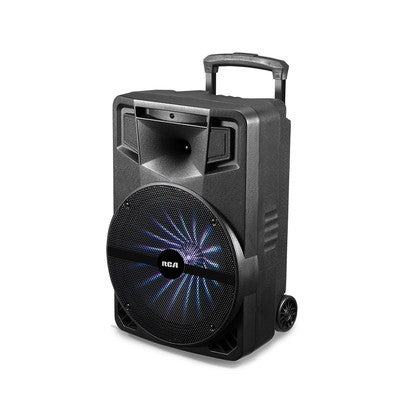 PARLANTE RCA PWR2 POWERFUL BASS 15000W 8" X 2 WOOFER 60HZ BLUETOOTH 5.0 USB TF AUX TWS MICROFONO CON CONTROL VOLUMEN CONTROL REMOTO BATERIA 7.4V 4000MAH TAMAÑO 335X320X728MM- PWR2