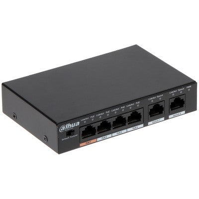 SWITCH POE DAHUA 4* PUERTOS GIGABIT POE (36W) 2*UPLINK GIGABIT CAPA 2, IDEAL CAM. 4K, POE HASTA 250M DH-CS4006-4GT-36 GARANTIA 12 MESES