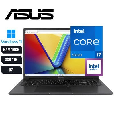 LAPTOP ASUS VIVOBOOK F1605VA-AB74 INTECL CORE I7-1355U (13VA) RAM DDR4 16GB SSD 1TB M.2  16” WUXGA WIN-11 HOME INDIE BLACK - NOTEBOOK - F1605VA-AB74