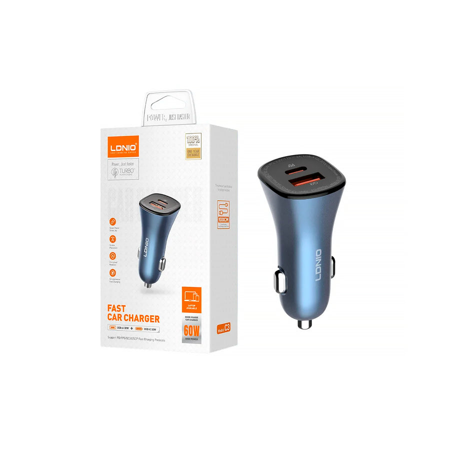 CARGADOR VEH. LDNIO C3 36W 2P USB+PD + CAB TC-IPH