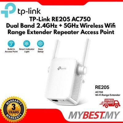 EXTENSOR TP-LINK RE205 AC750 DUAL BAND 2.4GHZ: 300MBPS Y 5GHZ: 433MBPS 2 ANT. 1*RJ45 GARANTIA 12 MESES
