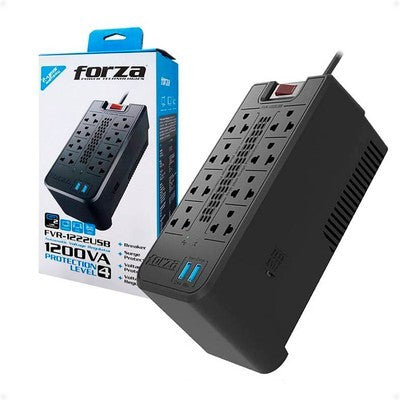 Regulador De Voltaje Forza Fvr-1222Usb 220V 1200Va/600W 8 Tomas Nema 5-15R Usb-C + Usb-A 2.4A Carga Rapida Garantia 12 M
