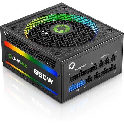 FUENTE DE PODER GAMEMAX 850W RGB-850 PRO WH MODULAR 80+ GOLD FAN 14CM ARGB (25 MODOS) 100-240V ATX3.1 AURA SYNC GARANTIA 12 MESES