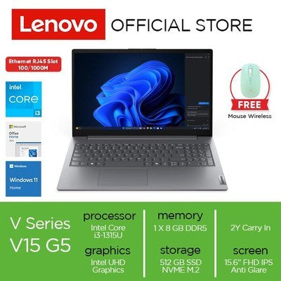 LENOVO V15 G5-IRL 15.6" FHD I3-1315U 8GB DDR5 512GB SSD M.2 PCIE 4.0 UHD GRAPHICS TECL SP + NUM LUNA GREY 83GW005MLD GARANTIA 12 MESES